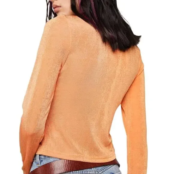 Pretty Garbage Tangerine O-Ring V-neck Open Front Crop Top - Size M - Picture 1 of 9